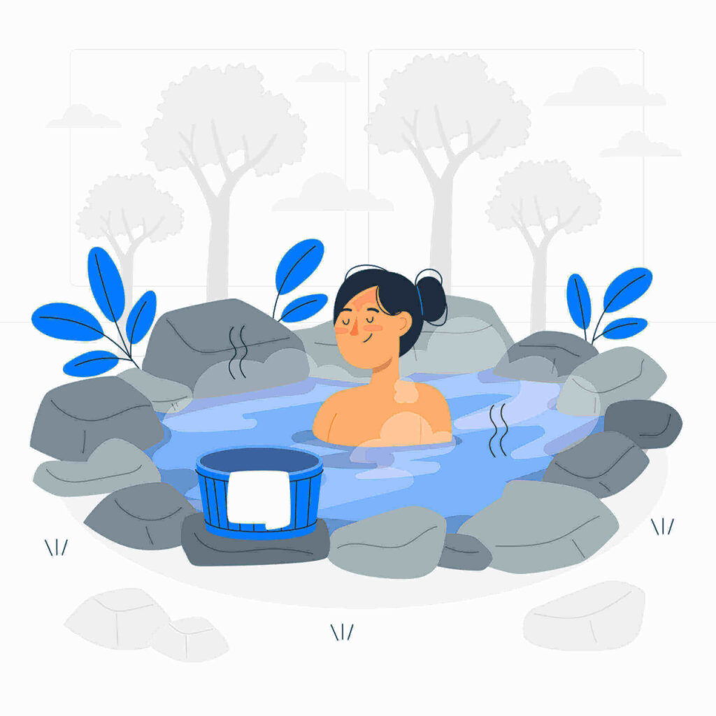 온천 돌연사를 예방하고 건강한 온천욕을 즐기는 여성