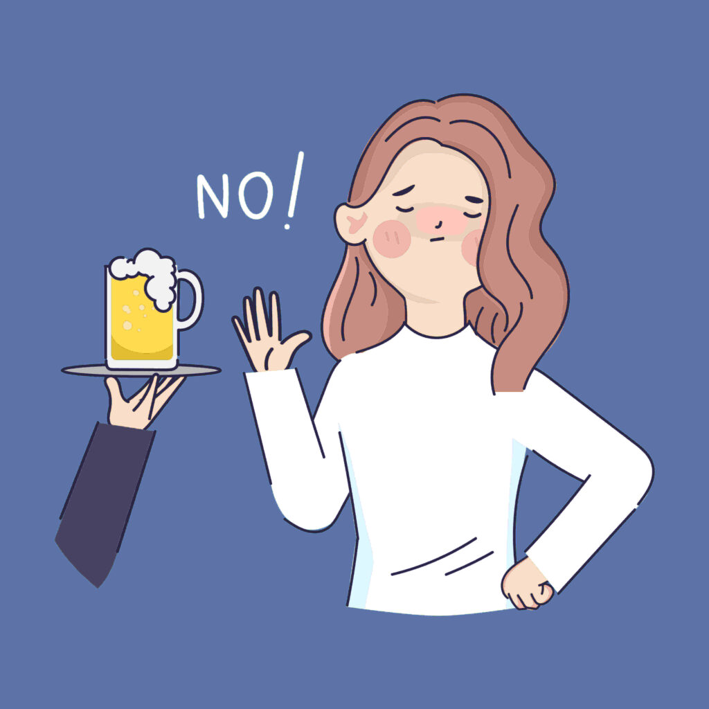술을 거절하는 여자의 모습